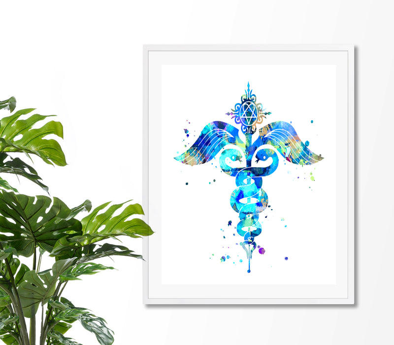 Caduceus Watercolor Art Print - Unframed - Zuzi's