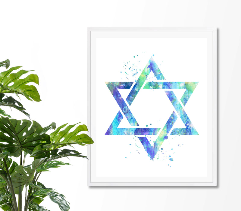 Star Of David Watercolor Art Print - Unframed - Zuzi's