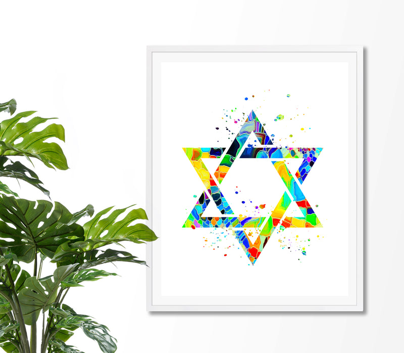 Star Of David Watercolor Art Print - Unframed - Zuzi's