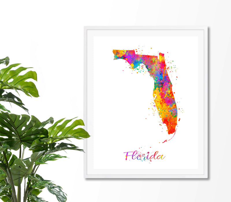 Florida Map Watercolor Art Print - Unframed - Zuzi's