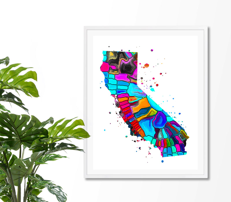 California Map Watercolor  Art Print - Unframed - Zuzi's