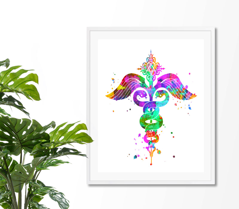 Caduceus Watercolor Art Print - Unframed - Zuzi's