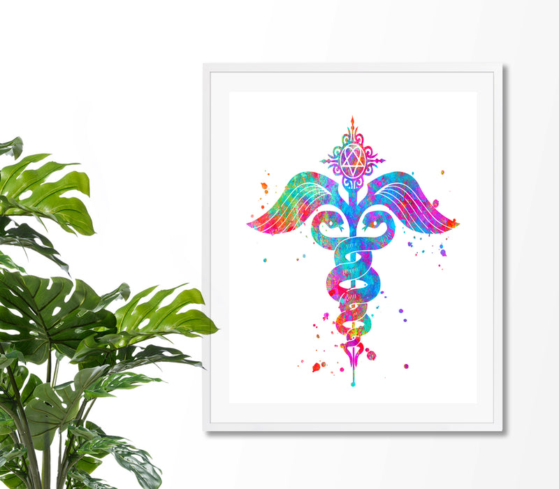 Caduceus Watercolor Art Print - Unframed - Zuzi's