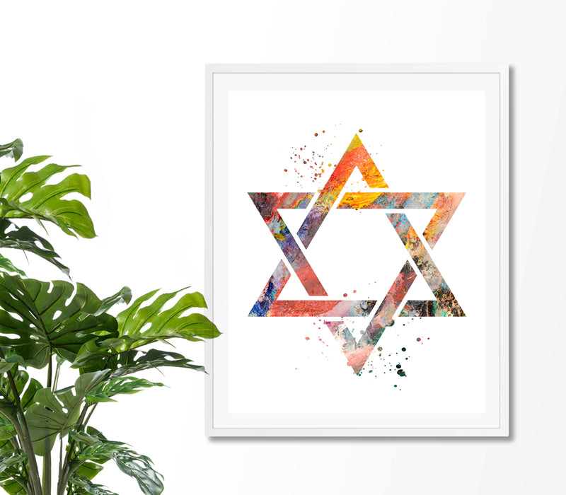 Star Of David Watercolor Art Print - Unframed - Zuzi's