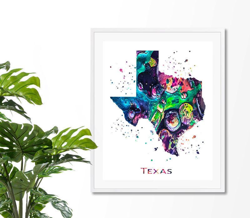 Texas Map Art Print - Unframed - Zuzi's