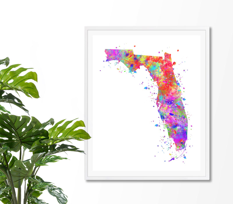 Florida Map Watercolor Art Print - Unframed - Zuzi's
