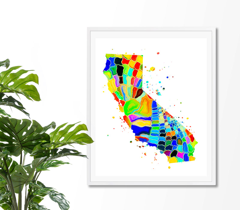 California Map Watercolor  Art Print - Unframed - Zuzi's