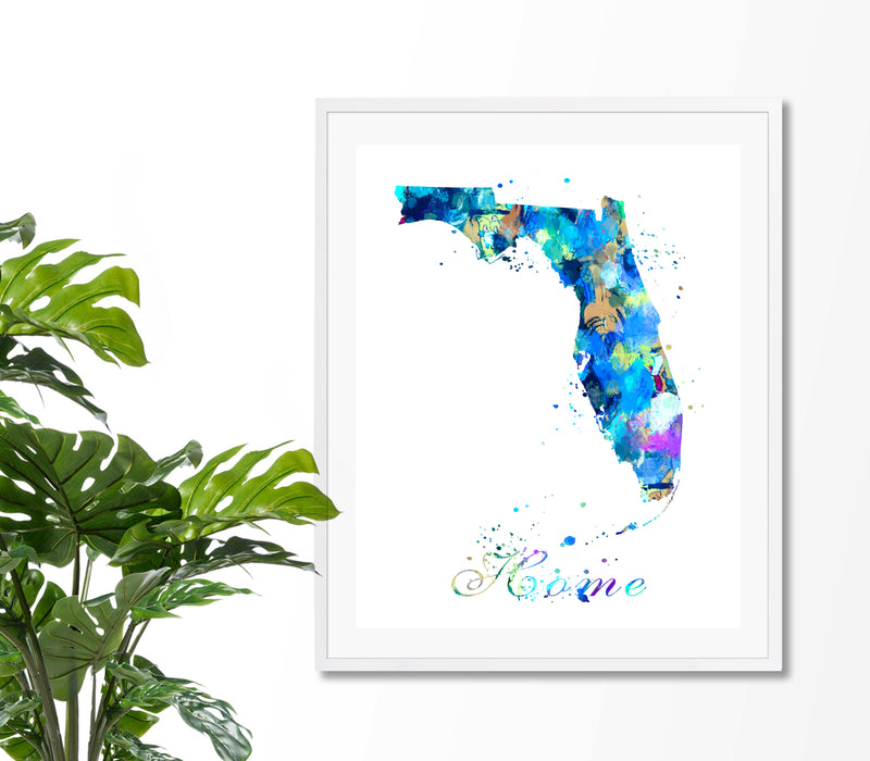 Florida Home Map Watercolor Art Print - Unframed - Zuzi's