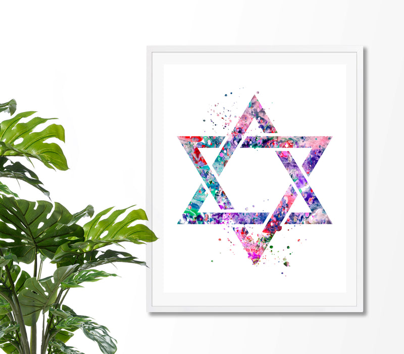 Star Of David Watercolor Art Print - Unframed - Zuzi's