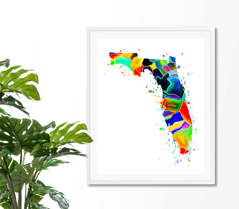 Florida Map Watercolor Art Print - Unframed - Zuzi's