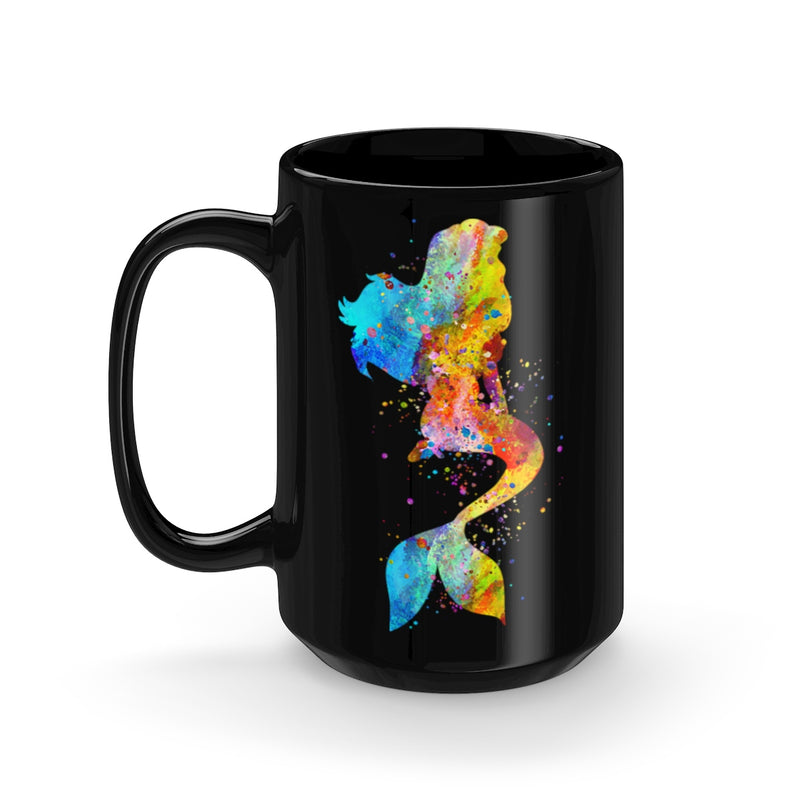 Watercolor Mermaid Black Mug 15oz - Zuzi's