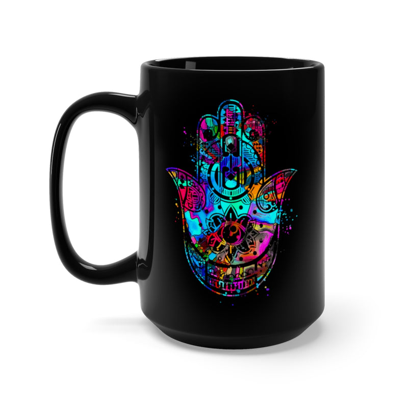 Hamsa Hand Black Mug 15oz - Zuzi's