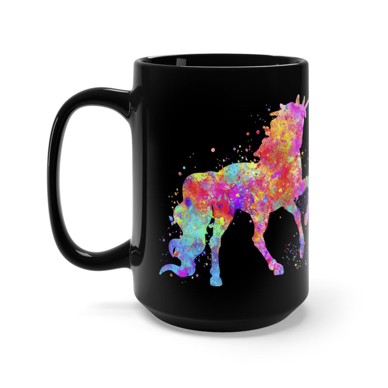 Watercolor Unicorn Black Mug 15oz - Zuzi's