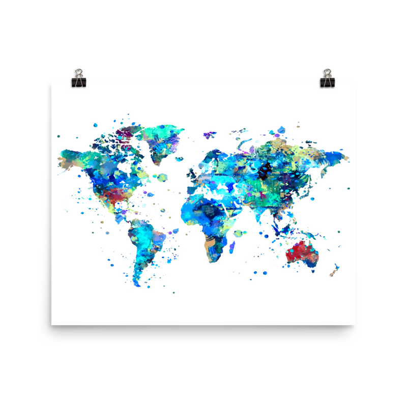 World Map Watercolor Art Print - Large Size - Unframed - Zuzi's