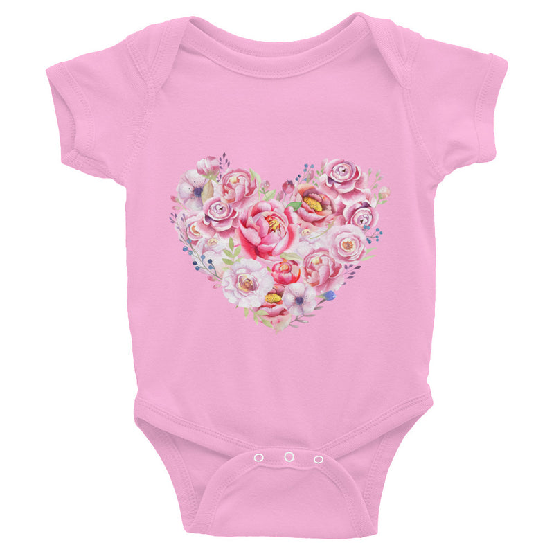 Watercolor Peonies Heart Infant Bodysuit - Zuzi's