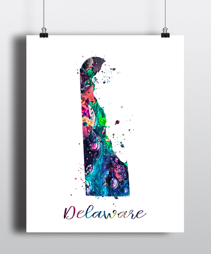 Delaware Map Watercolor Art Print - Unframed - Zuzi's