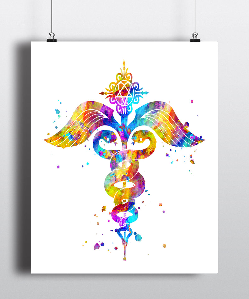 Caduceus Watercolor Art Print - Unframed - Zuzi's