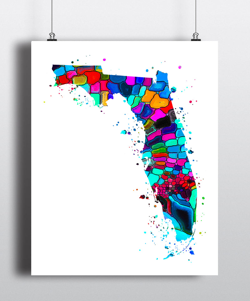 Florida Map Watercolor Art Print - Unframed - Zuzi's