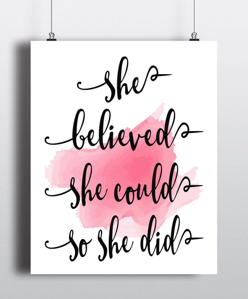 She believed she could so she did Quote Art Print - Unframed - Zuzi's