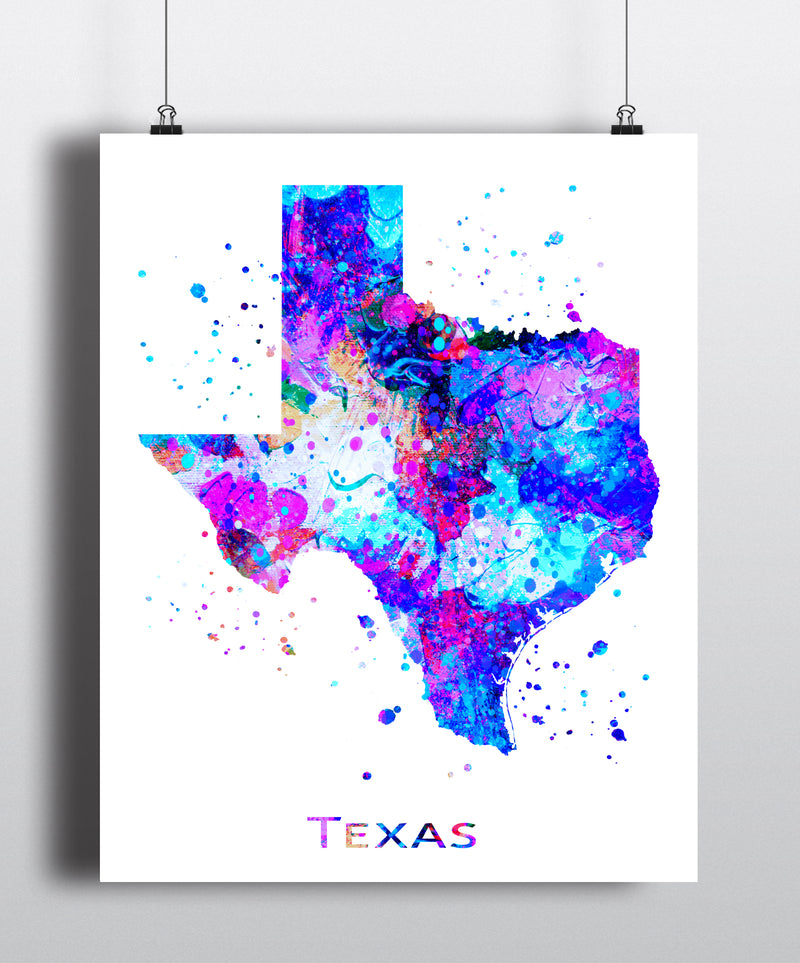 Texas Map Art Print - Unframed - Zuzi's