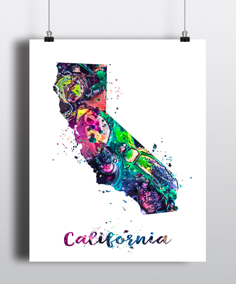 California Map Watercolor  Art Print - Unframed - Zuzi's