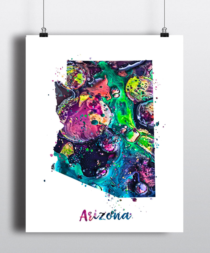 Arizona Map Watercolor Art Print - Unframed - Zuzi's