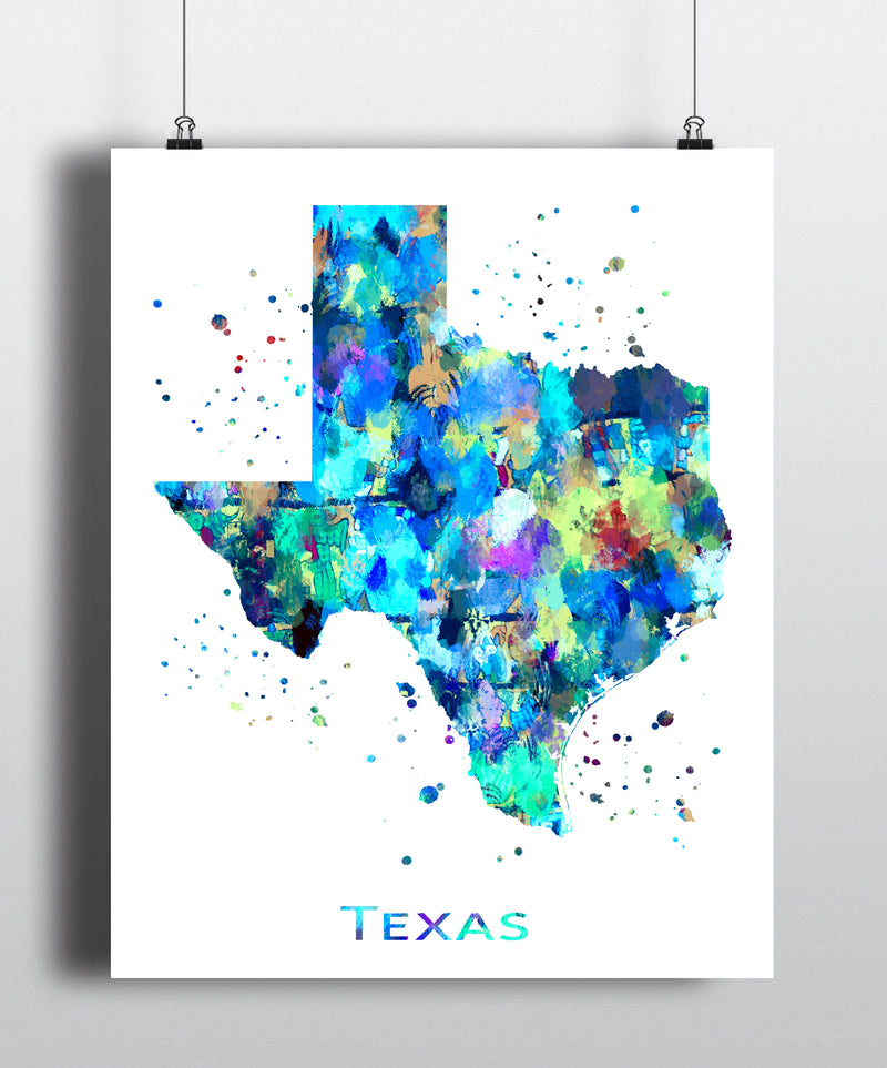 Texas Map Art Print - Unframed - Zuzi's