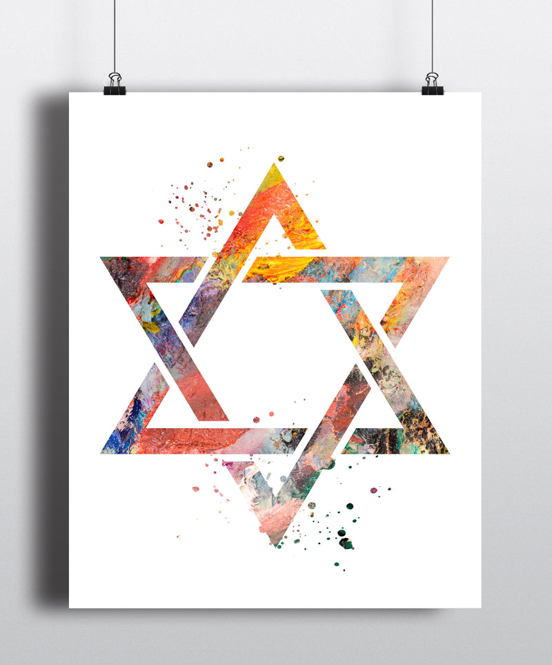 Star Of David Watercolor Art Print - Unframed - Zuzi's