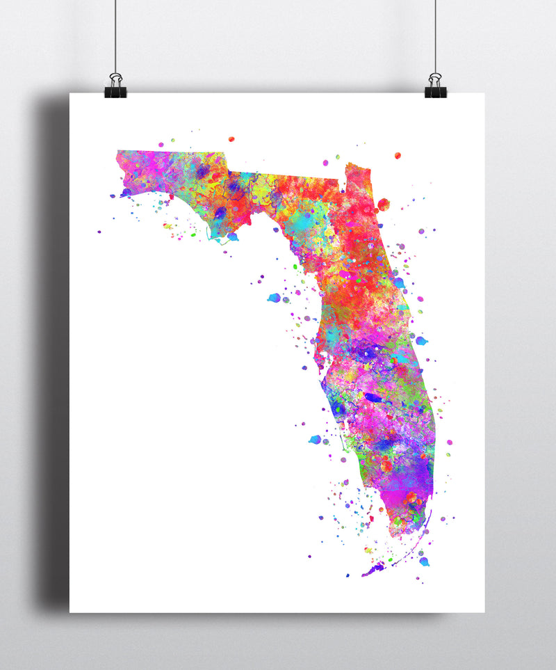Florida Map Watercolor Art Print - Unframed - Zuzi's