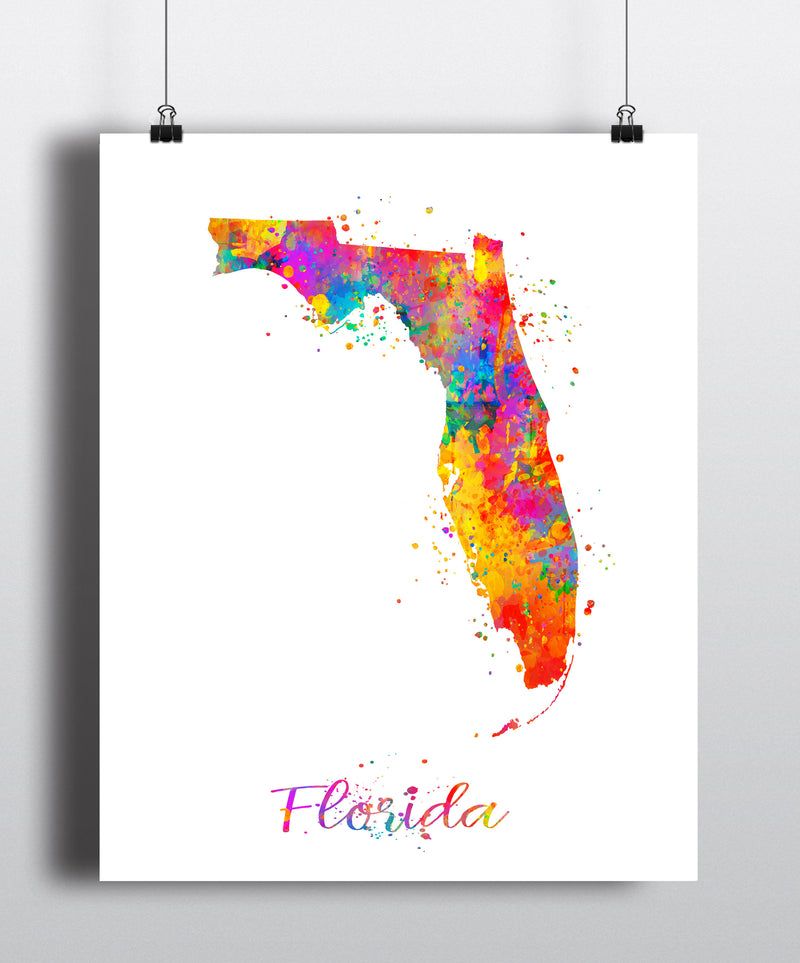 Florida Map Watercolor Art Print - Unframed - Zuzi's