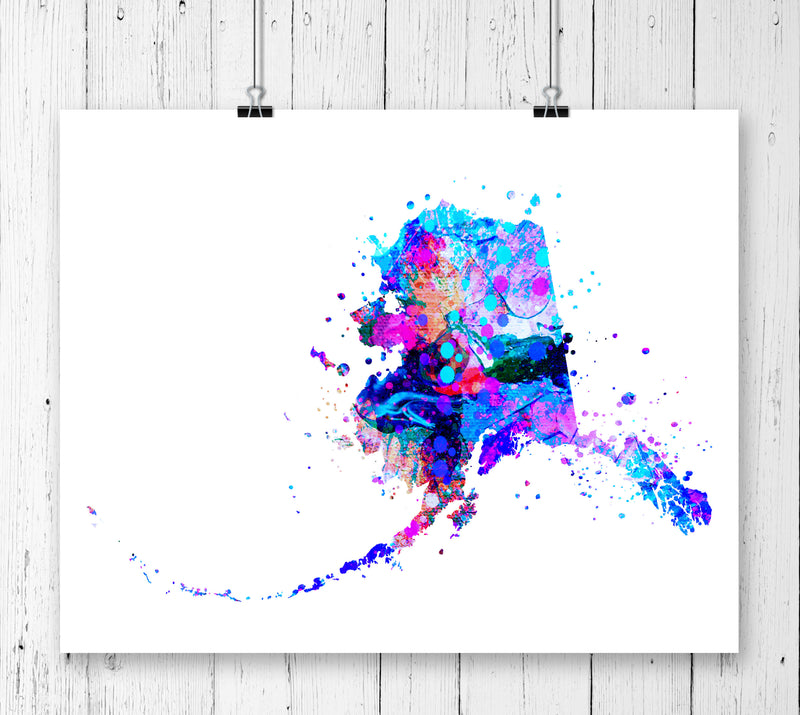 Alaska Map Watercolor Art Print - Unframed - Zuzi's