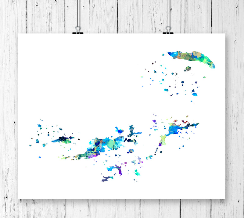 British Virgin Islands Map Art Print - Unframed - Zuzi's