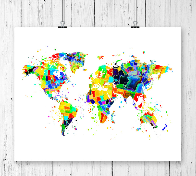 World Map Watercolor Art Print - Unframed - Zuzi's