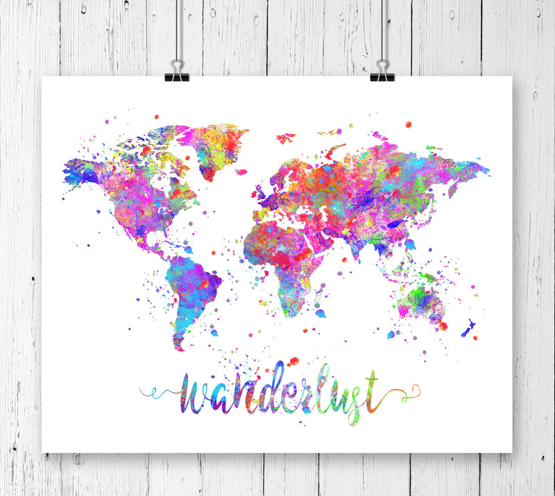 Wanderlust World Map Watercolor Art Print - Unframed - Zuzi's