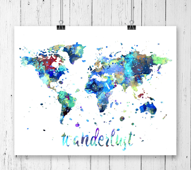 Wanderlust World Map Watercolor Art Print - Unframed - Zuzi's