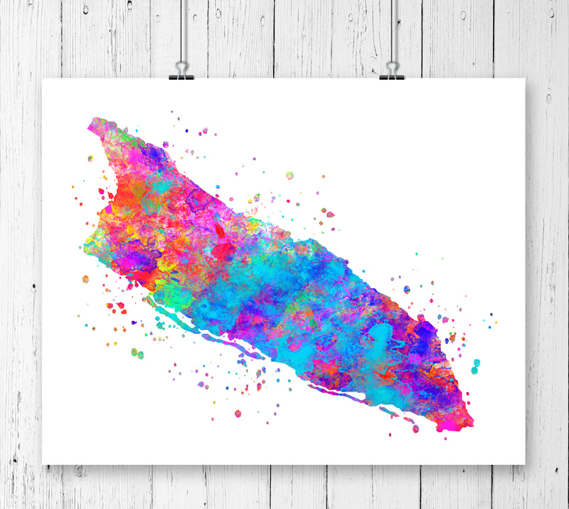 Aruba Map Watercolor Art Print - Unframed - Zuzi's