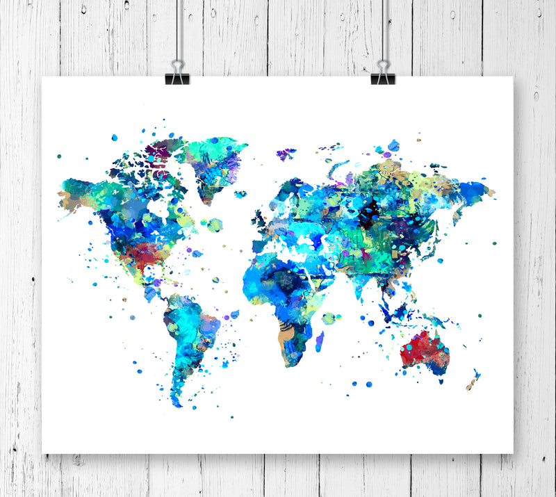 World Map Watercolor Art Print - Unframed - Zuzi's