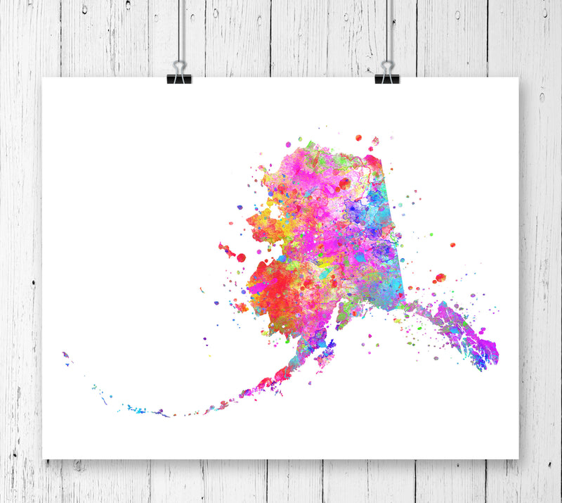 Alaska Map Watercolor Art Print - Unframed - Zuzi's