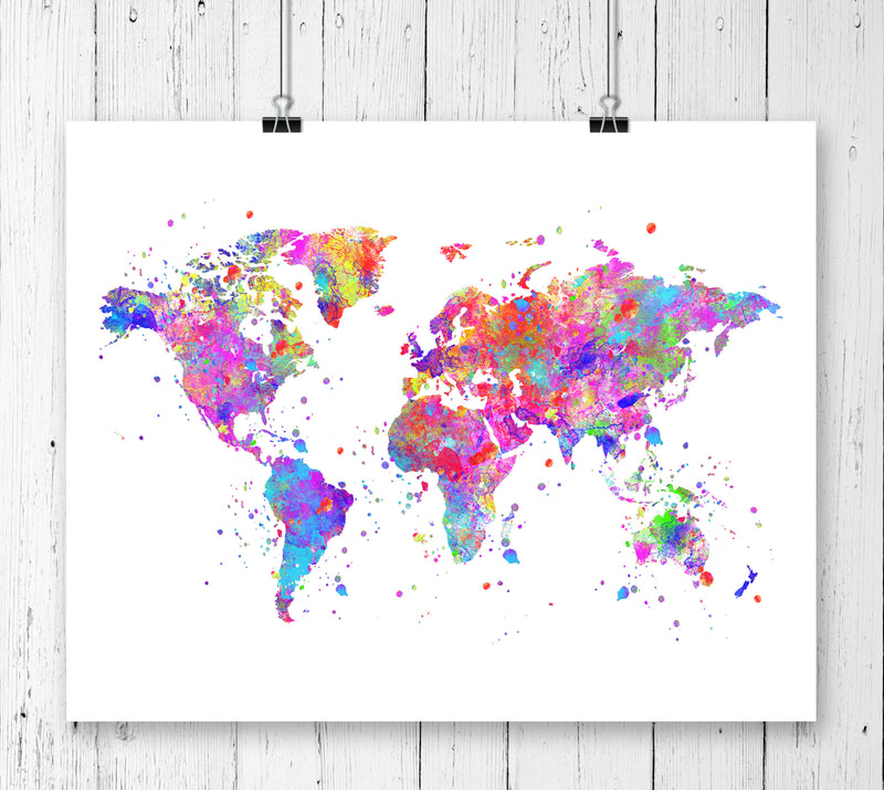 World Map Watercolor Art Print - Unframed - Zuzi's