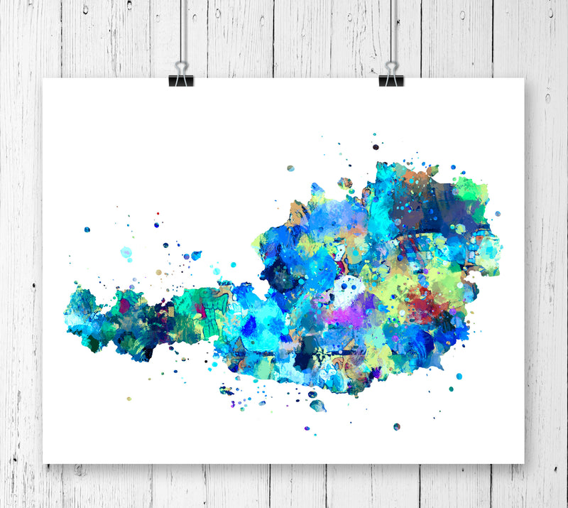 Austria Map Watercolor Art Print - Unframed - Zuzi's