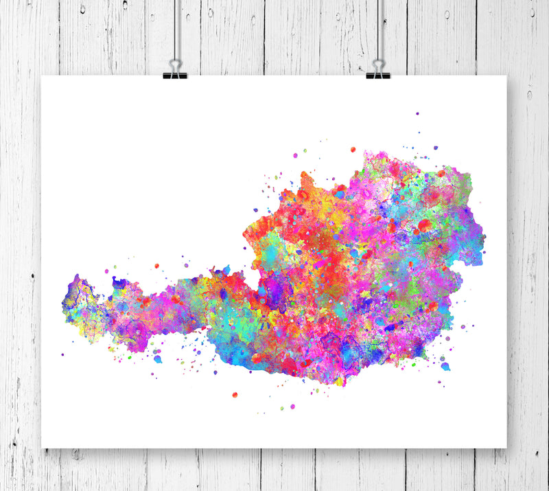 Austria Map Watercolor Art Print - Unframed - Zuzi's