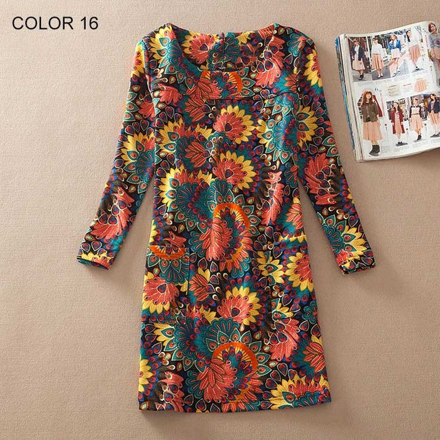 Long Sleeve Flower Print Dress Multiple Designs - Zuzi's