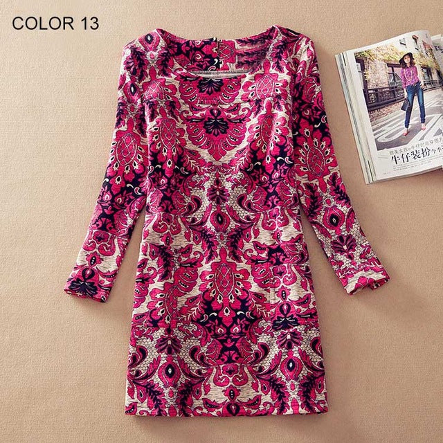 Long Sleeve Flower Print Dress Multiple Designs - Zuzi's