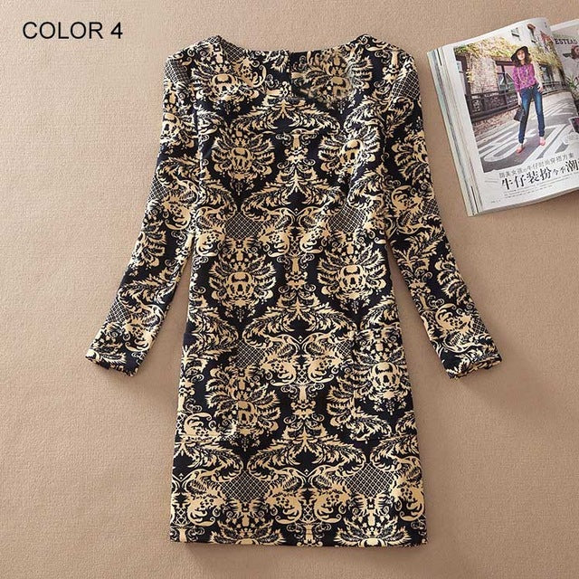 Long Sleeve Flower Print Dress Multiple Designs - Zuzi's