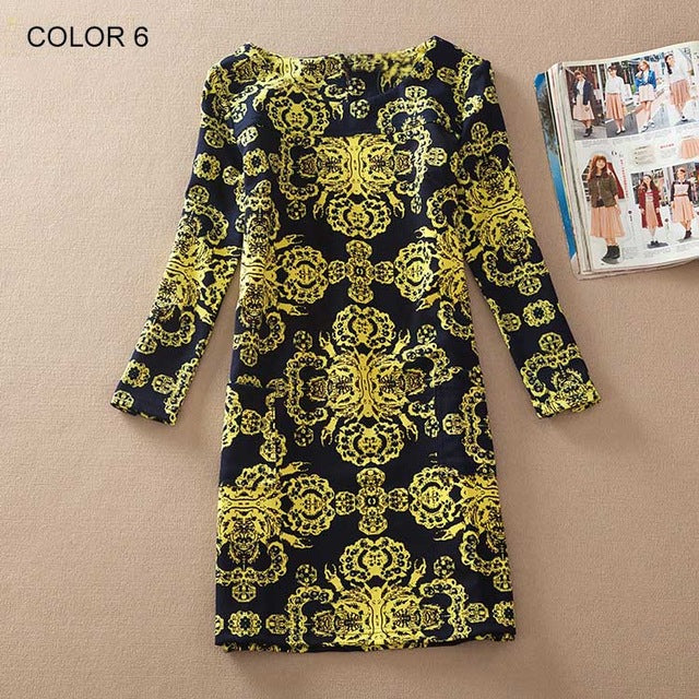 Long Sleeve Flower Print Dress Multiple Designs - Zuzi's