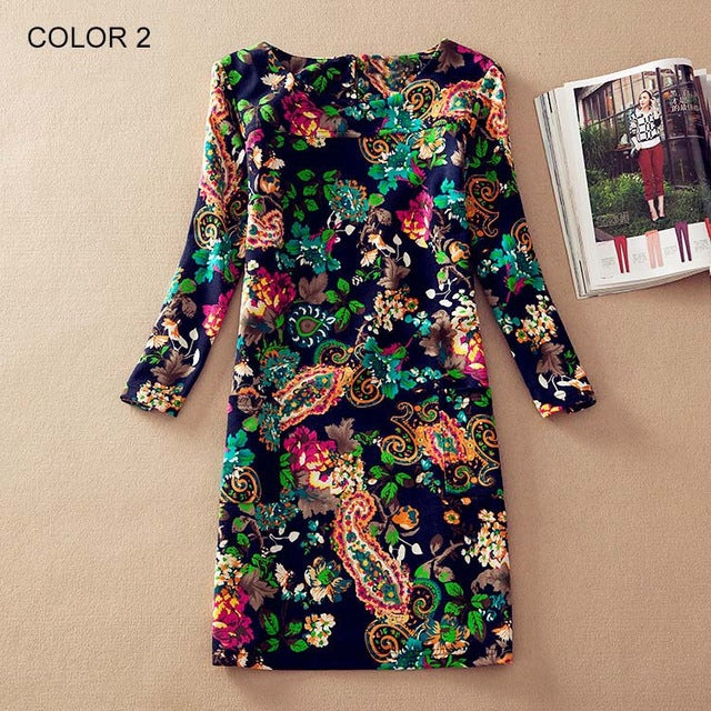 Long Sleeve Flower Print Dress Multiple Designs - Zuzi's