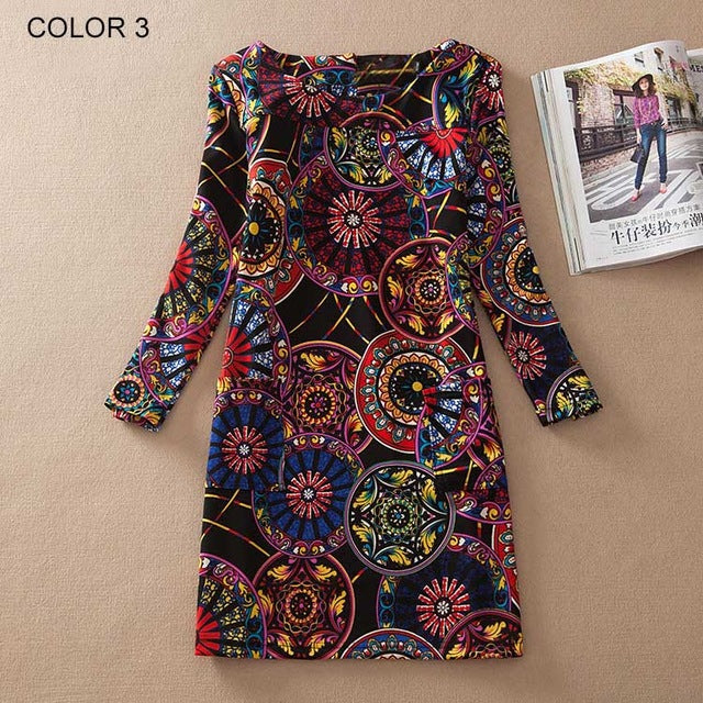 Long Sleeve Flower Print Dress Multiple Designs - Zuzi's