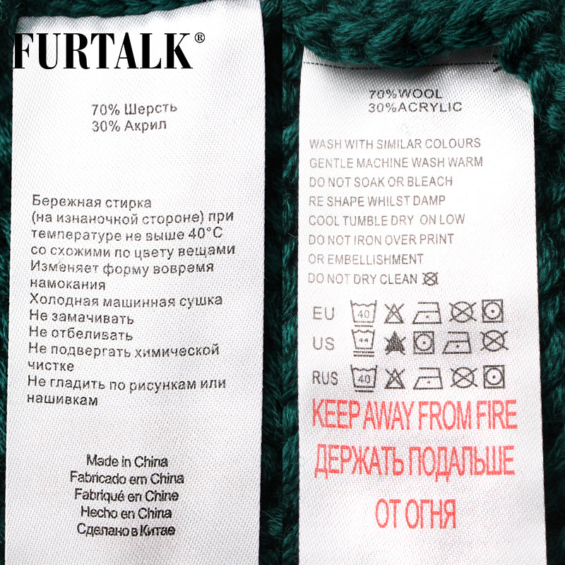 Woman Knitted Beanie Hat and Infinity Scarf Set Real Fox Fur Pom Pom Multiple Colors - Zuzi's