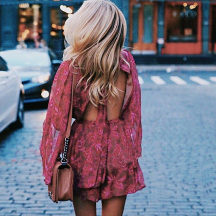 Chiffon print backless rompers - Zuzi's