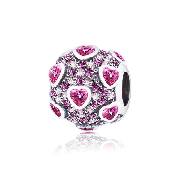 .925 Sterling Silver Pink Red Heart Charm Bead Fit Original Pandora Charm Bracelet - Zuzi's